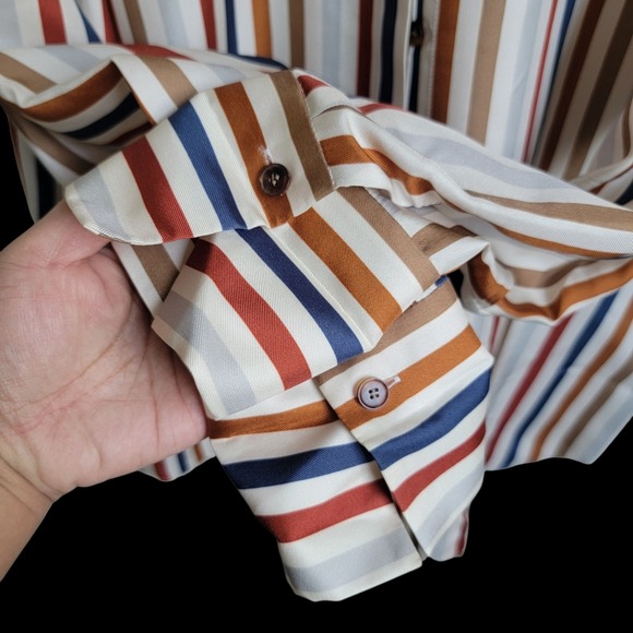 Lafayette 148 Silk Multicolored Vertical Striped Button Down Blouse Shirt Small - Picture 8 of 9